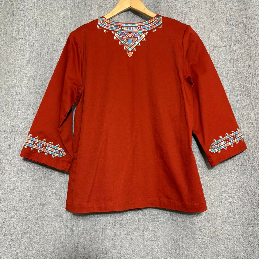 Bob Macke Top Women Medium Orange Wearable Art Tunic Embroidered Southwest - Picture 2 of 8